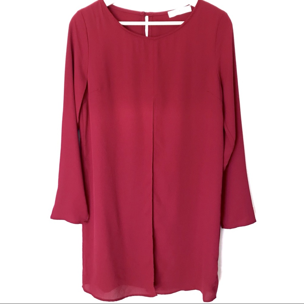 Rokoko by Dazz Red Long Sleeve Midi Shift Dress Boho Lagenlook Size Medium